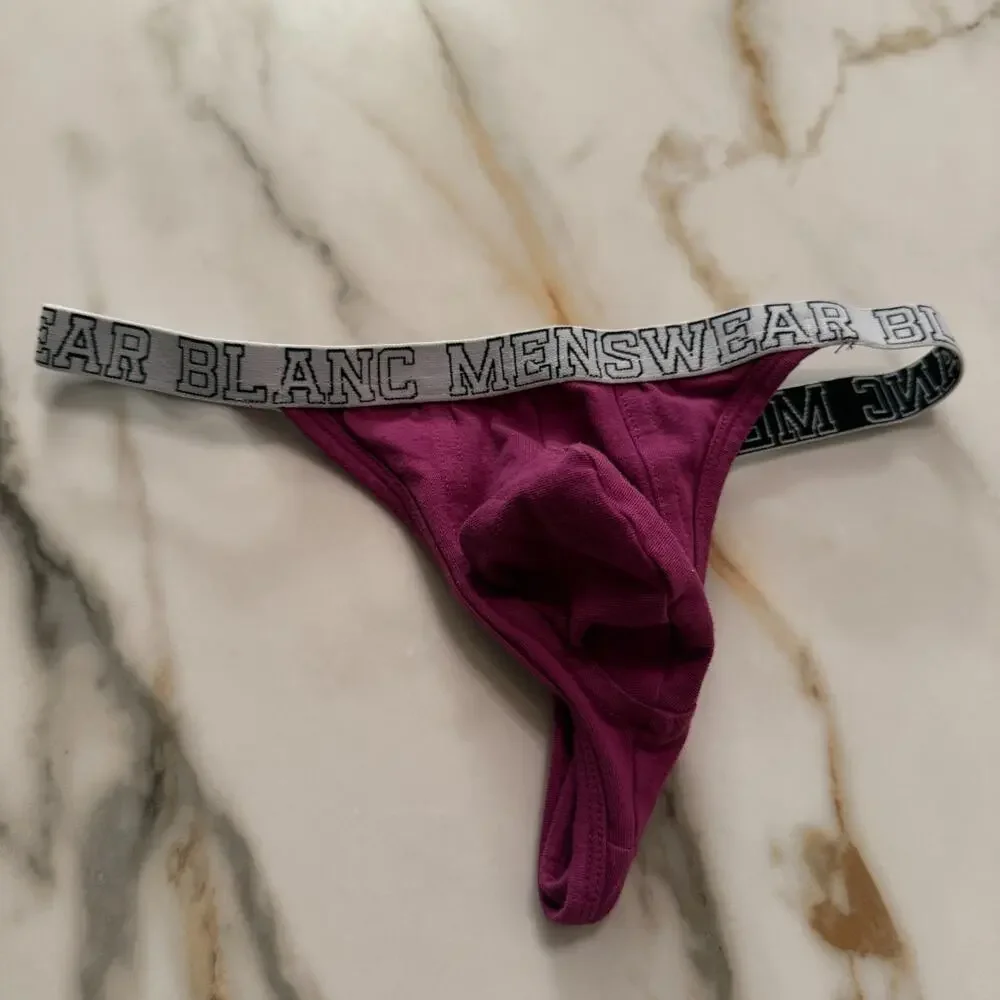 NEW Blanc Menswear Cotton BL4158 Sporty G-String Thong Color Purple Size Medium